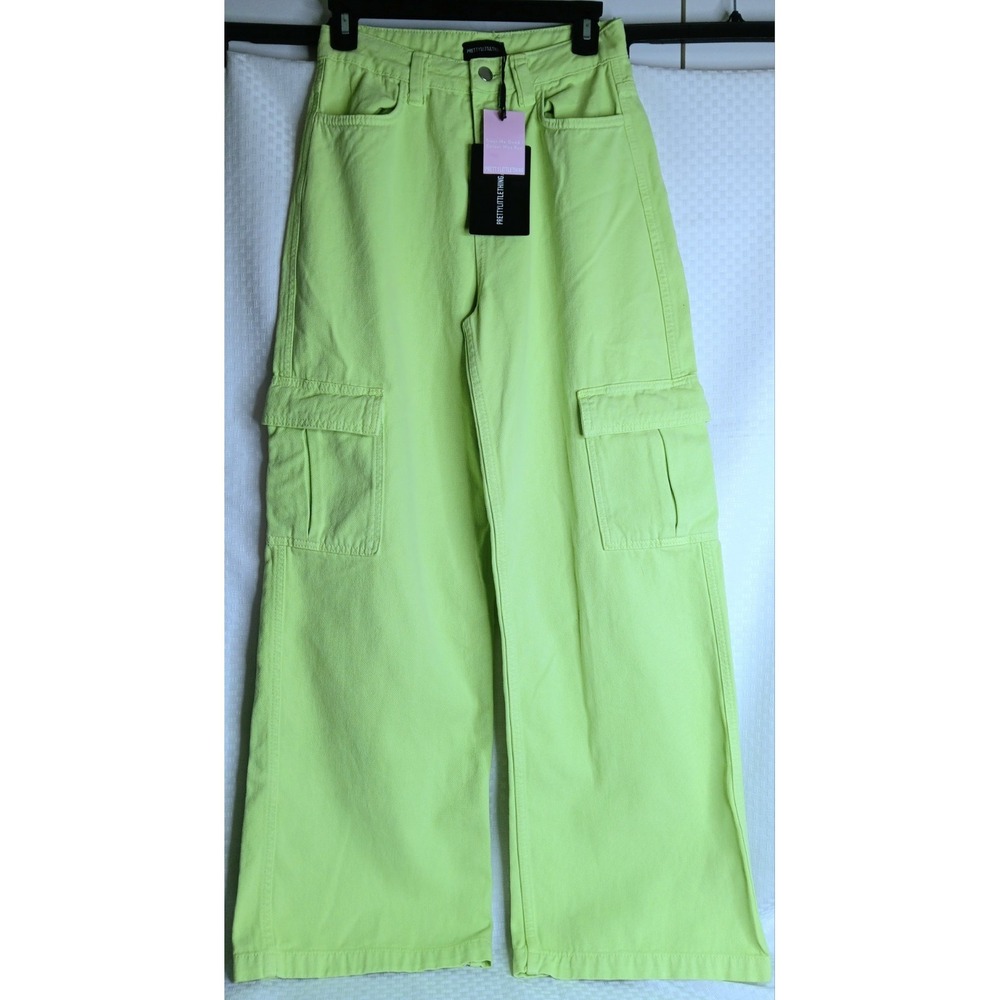 Pretty Little Thing Size 6 UK10 EU38 Pastel Green Wide Leg Cargo Jean Pants NWT
